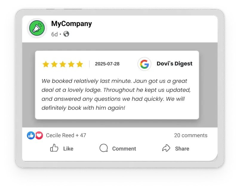 A mockup of a tablet with a Google Business page on the screen